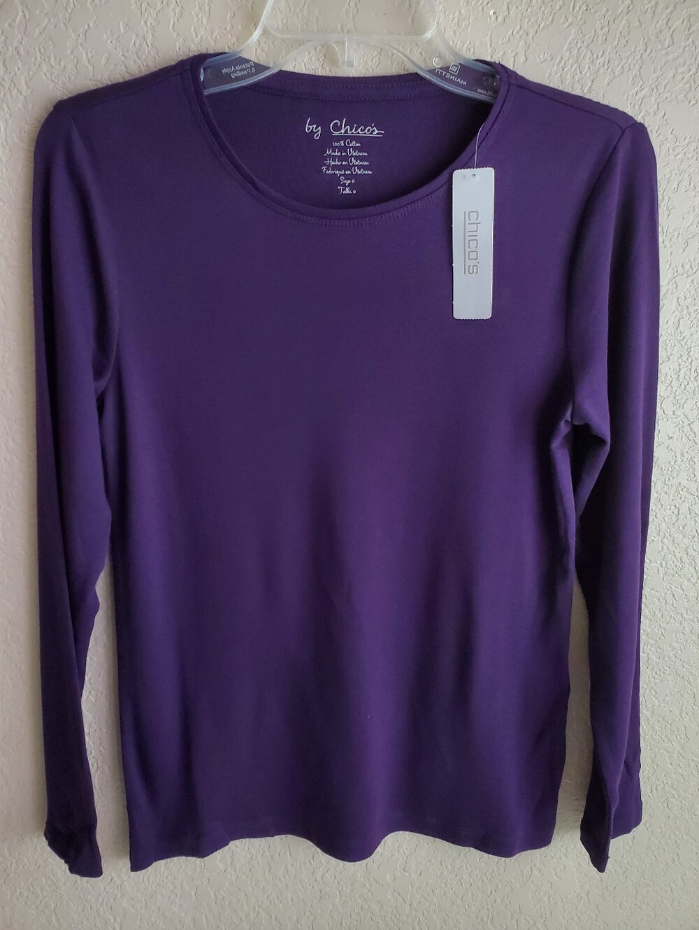 Chicos 0 Long Sleeve Basic Leanna T Shirt Top Casual 100% Cotton Purple XS